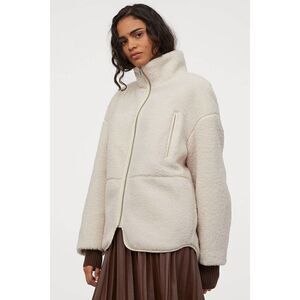 Faux shearling fleece jacket with high collar